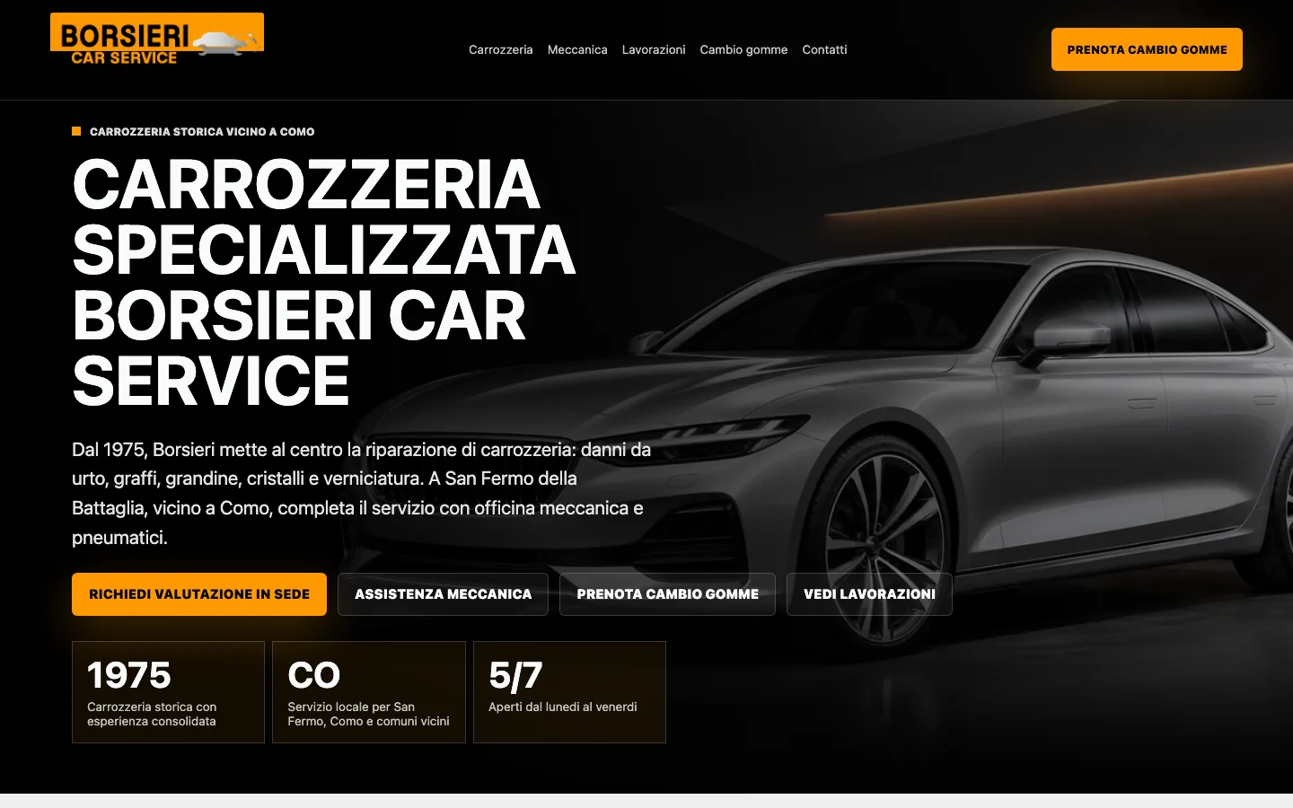 Homepage del sito Borsieri Car Service con servizi di carrozzeria e officina