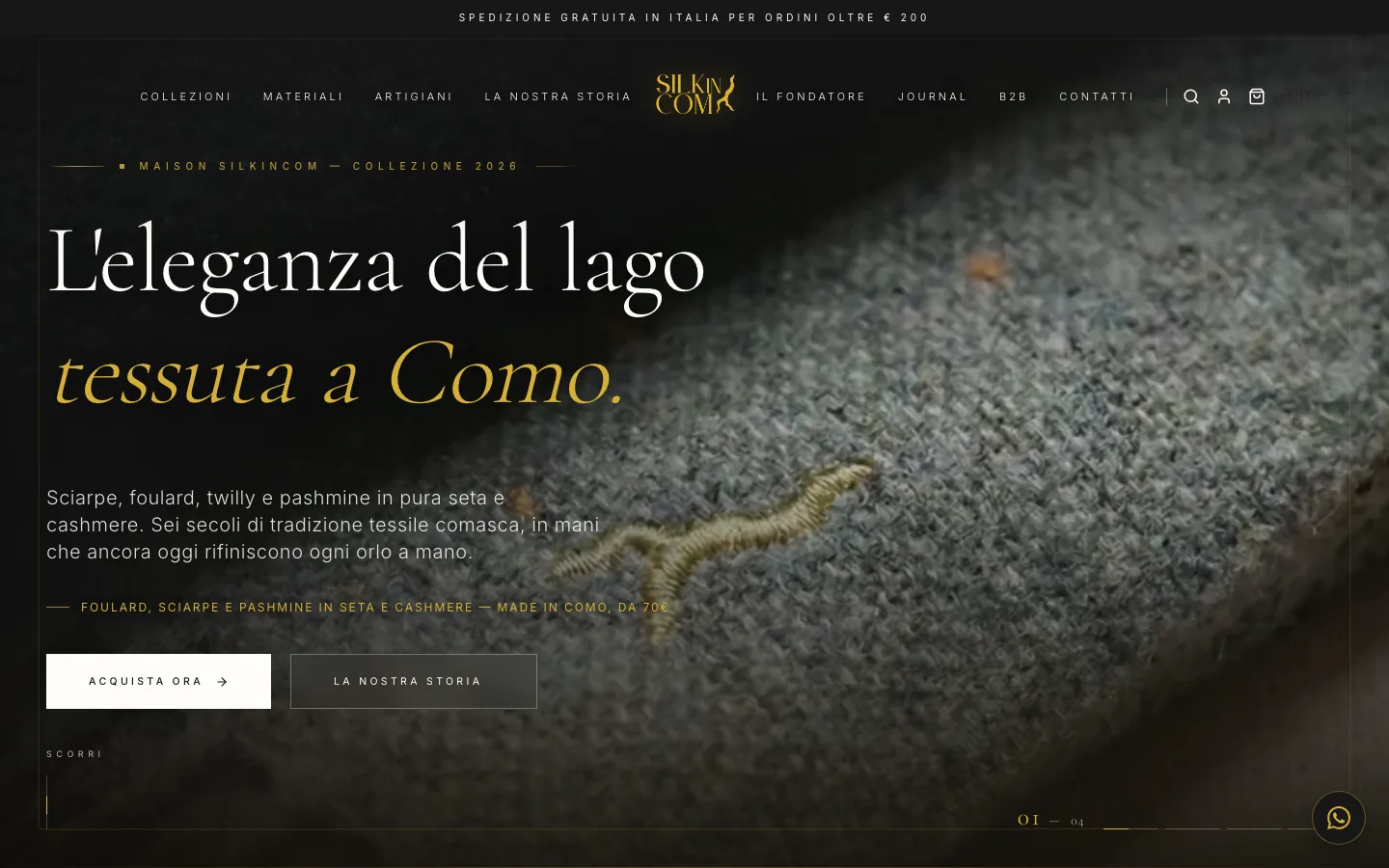 Homepage dell’e-commerce SILKinCOM dedicato a seta e cashmere Made in Como